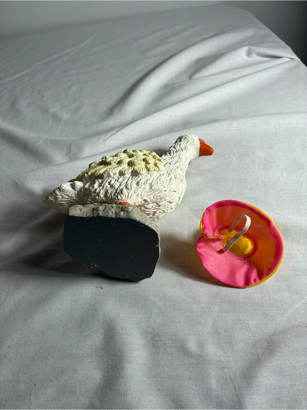 Mini Porch Goose Resin Figurine with Removable Rain Hat 8” EUC